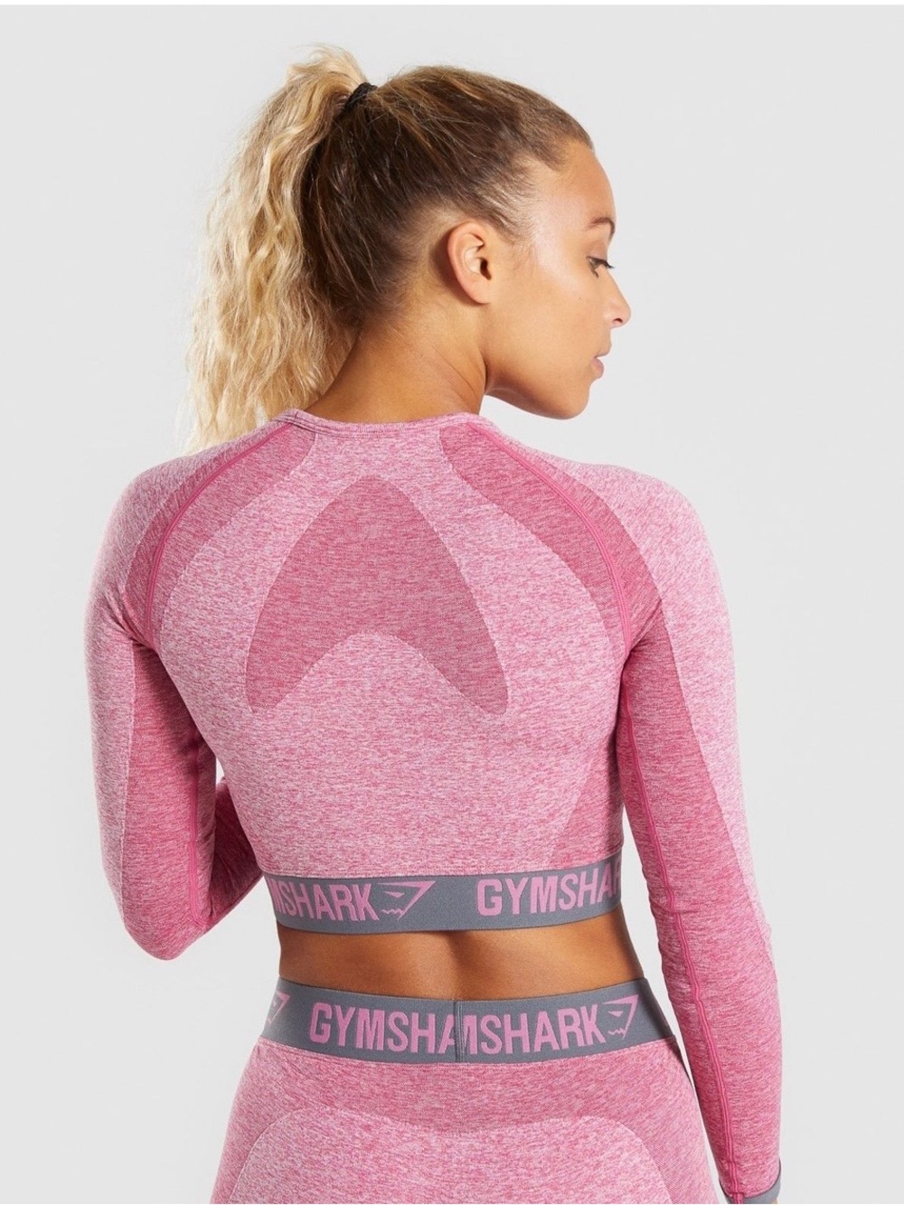 Gymshark Flex Long Sleeve Crop Top in Dusty Pink Marl/Charcoal - Size: Small - Picture 7 of 10